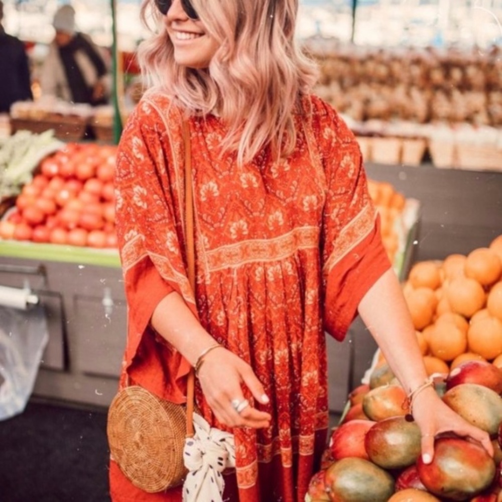SOLD OUT Red Floral Bohemian Gypsy Boho Dress - Picture 4 of 9